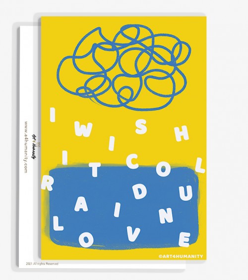 Pic of a postcard from an original digital artwork Ukraine yellow blue love