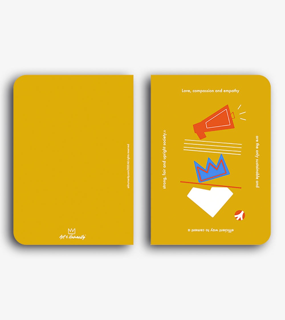 Pic of a notebook from an original digital artwork in yellow, white, orange and blue colors