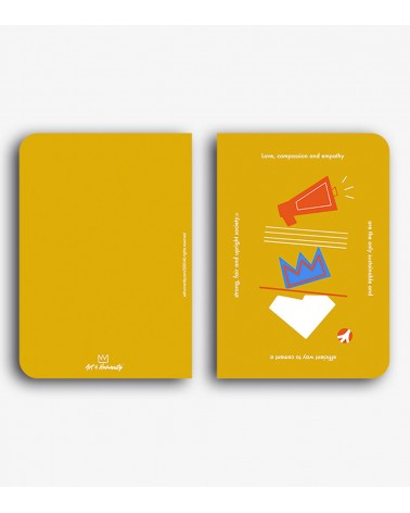 Pic of a notebook from an original digital artwork in yellow, white, orange and blue colors