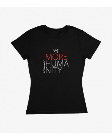 Pic a women black t-shirt with a colorful text