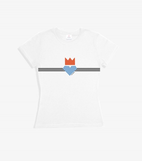 Pic of a women white t-shirt with a colorful graphic